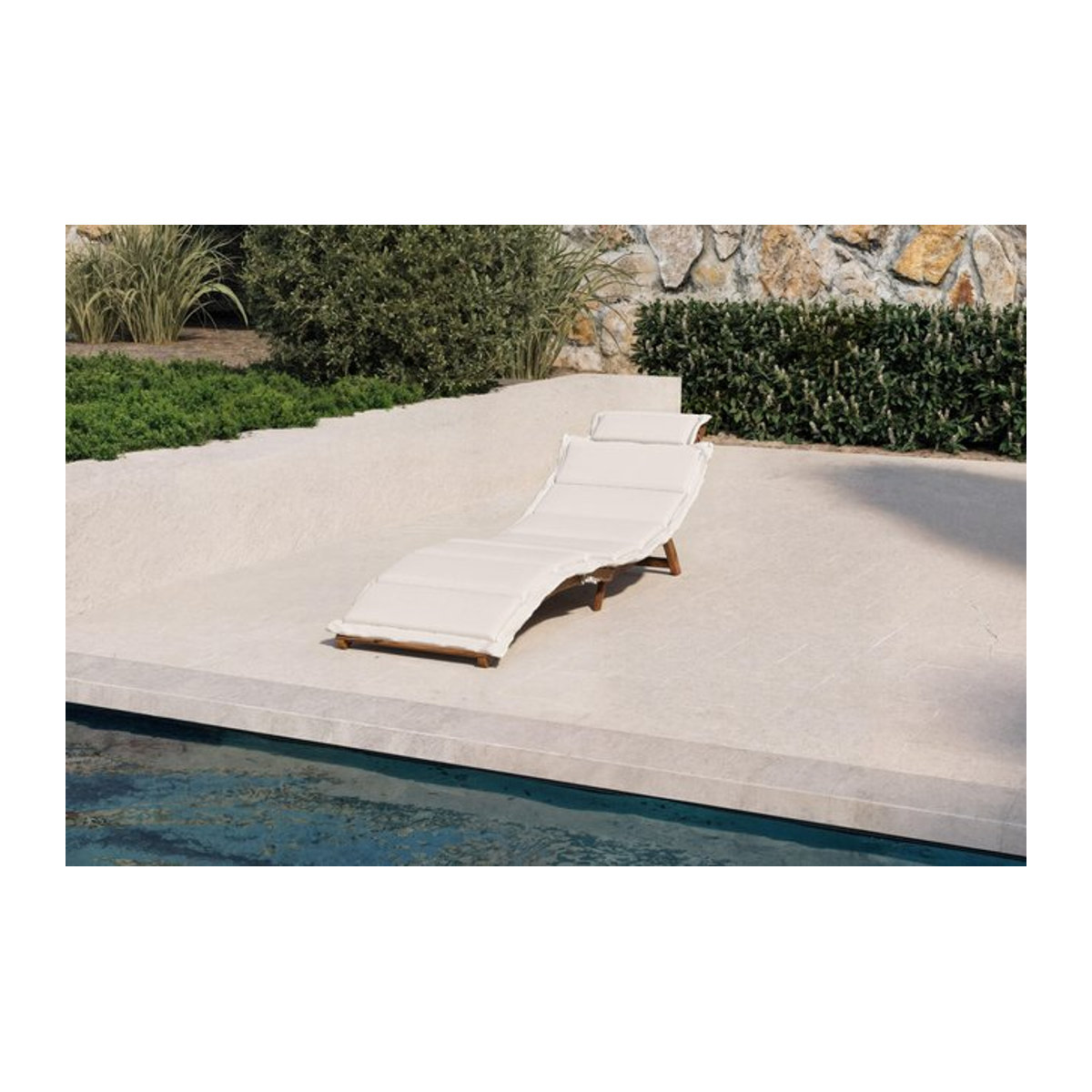 OUTFLEXX Sonnenliege aus Akazie und Polyester in Beige und Weiß mit Auflage, B/T/H: 186 x 55 x 21 cm - Bild 1
