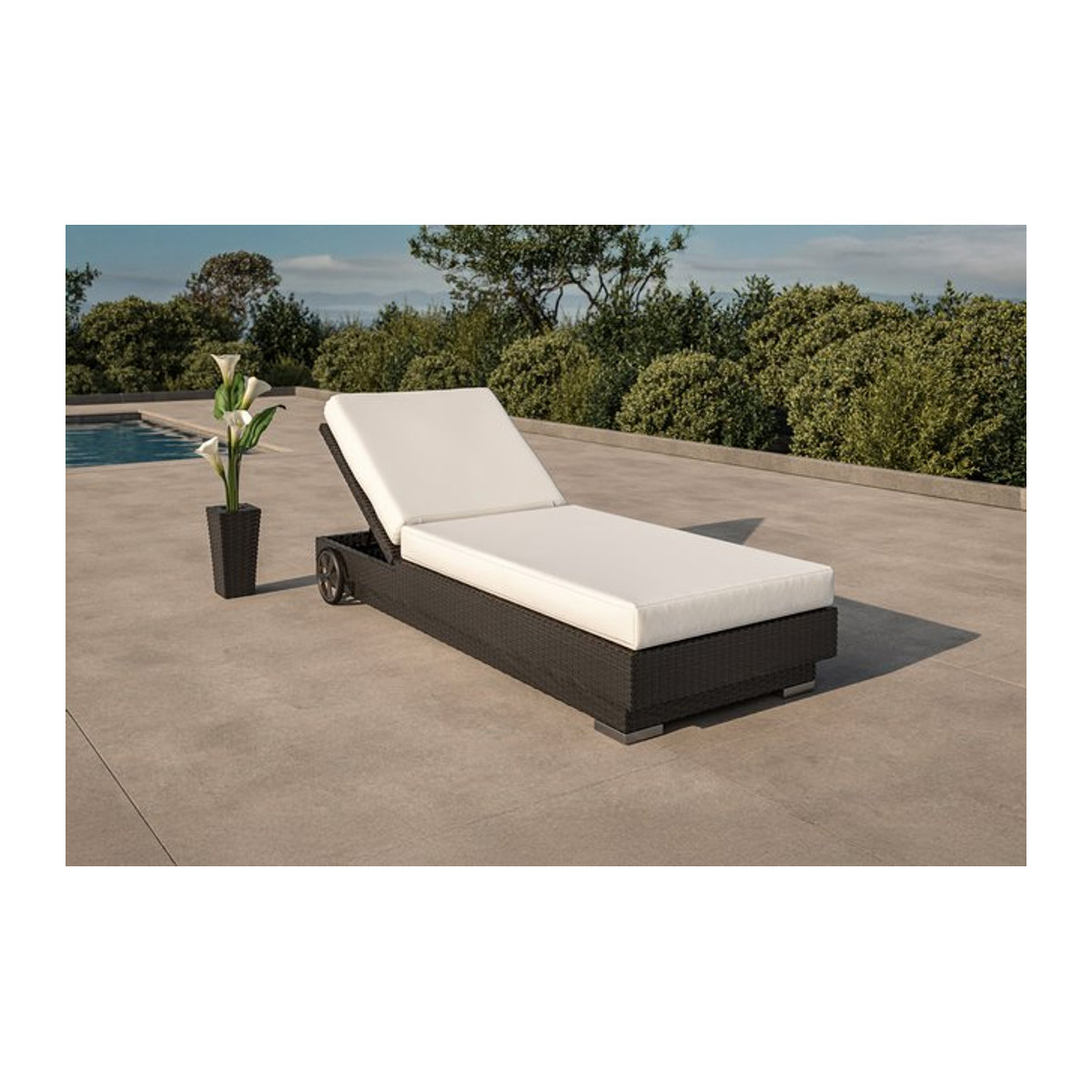 OUTFLEXX Sonnenliege aus Polyrattan mit Polster und verstellbarer Rückenlehne, creme/weiß/schwarz, B/T/H: 200 x 80 x 37,5 cm - Bild 1