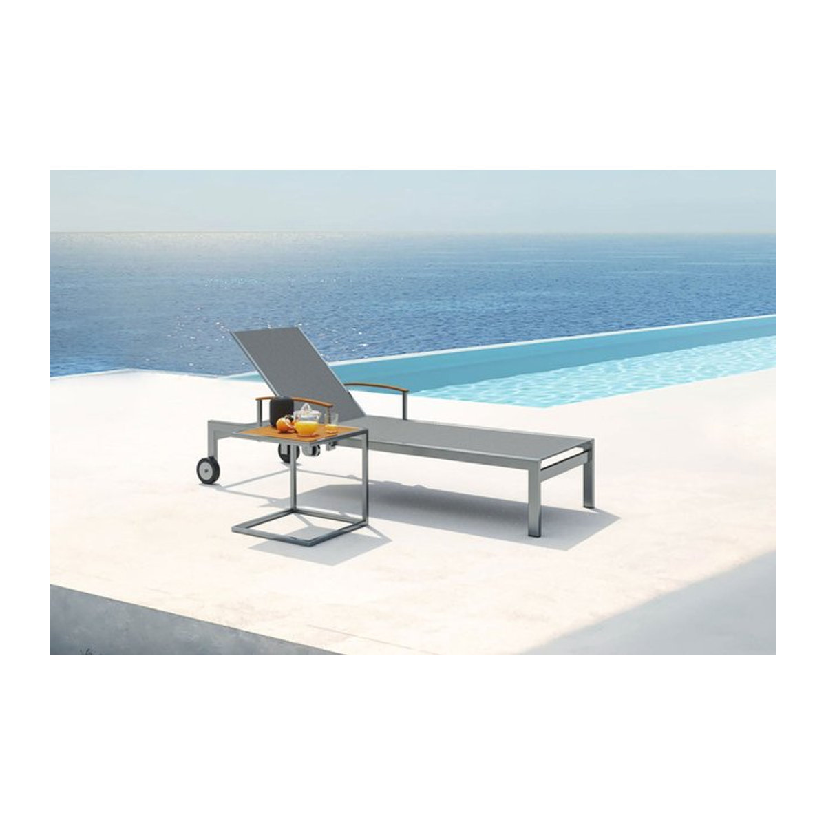 OUTFLEXX Sonnenliegen-Set in Taupe mit Edelstahl und Teak, inklusive Beistelltisch, B/T/H: 195,5 x 74 x 35 cm und 45 x 45 cm - Bild 1