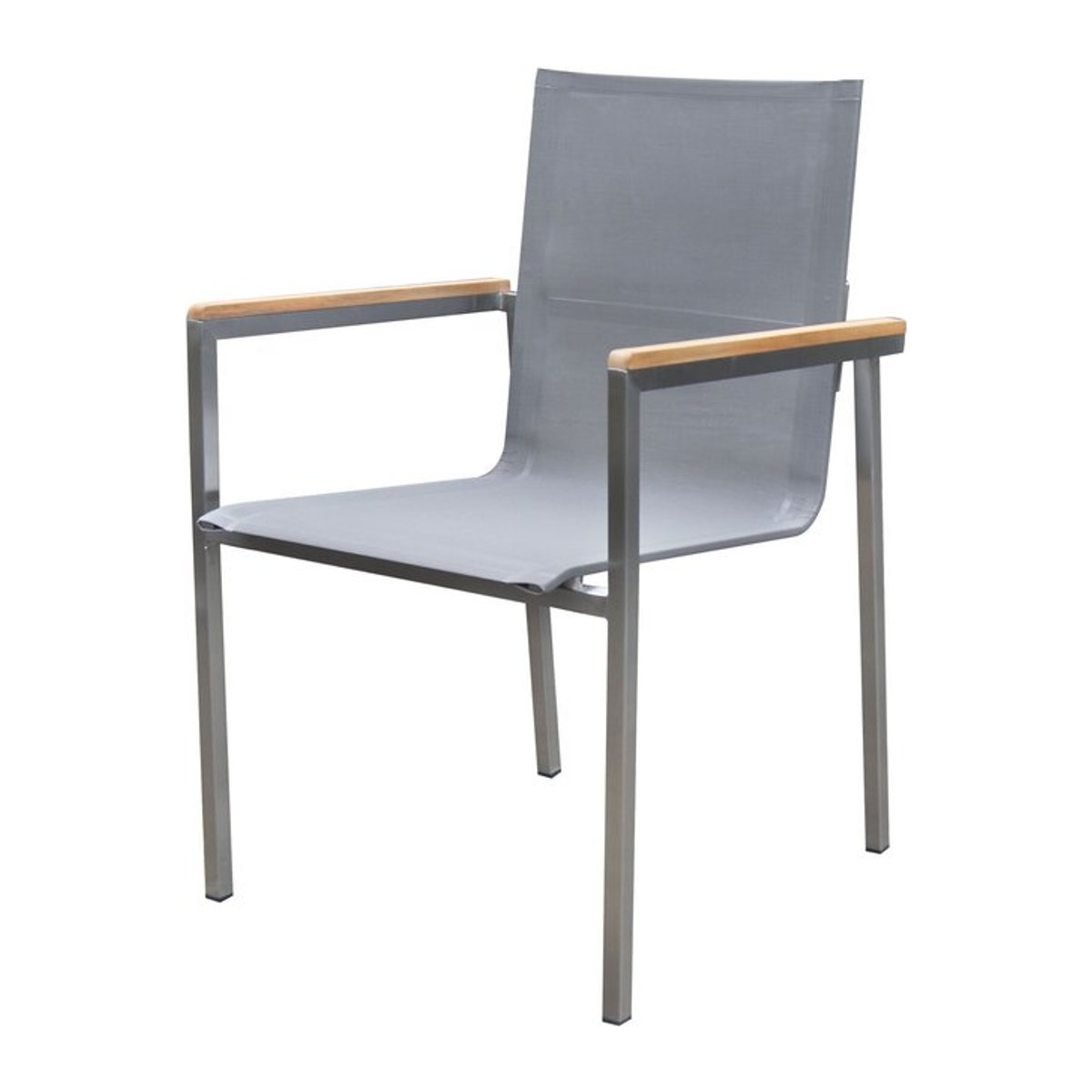 OUTFLEXX Stapelsessel in Taupe mit Teak-Armlehnen aus Edelstahl und Textilene, B/T/H: 62 x 56 x 88 cm - Bild 1