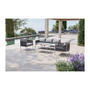 OUTFLEXX Taro Gartenlounge in Weiß/Grau mit Aluminiumgestell, Rope-Geflecht und Polyester-Polstern