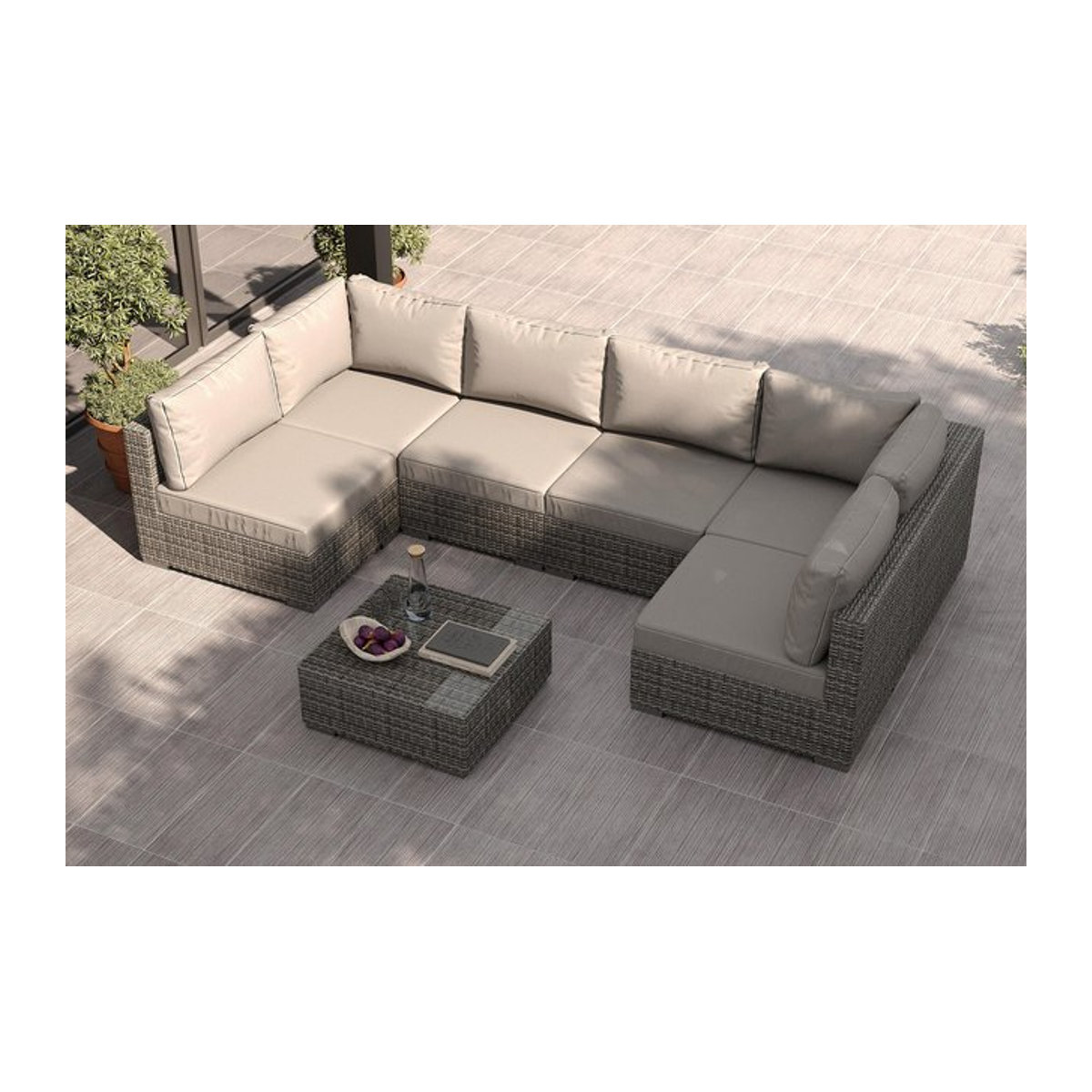 OUTFLEXX Tiago Gartenlounge für 6 Personen aus Polyrattan und Stahl in Grau - Bild 1
