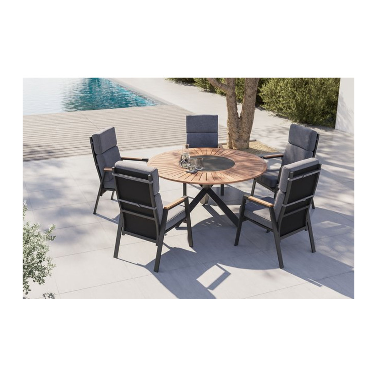 OUTFLEXX Trondheim Garten-Essgruppe in Anthrazit mit Tisch Durchmesser: 150 cm, Höhe: 75,5 cm - Bild 1