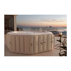 OUTFLEXX Tulum aufblasbarer Whirlpool in Beige/Schwarz/Weiß aus Kunststoff mit Massagedüsen und UV-beständiger Oberfläche