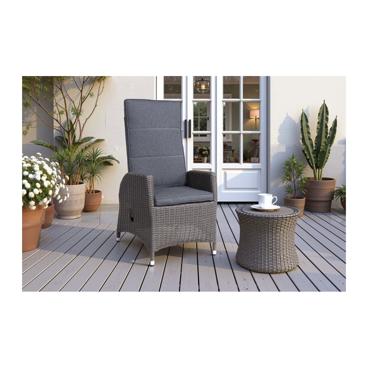 OUTFLEXX Vigo Dining-Sessel aus Polyrattan in Stahlgrau-meliert mit stufenlos verstellbarer Rückenlehne, B/T/H: 60 x 68 x 111 cm - Bild 1