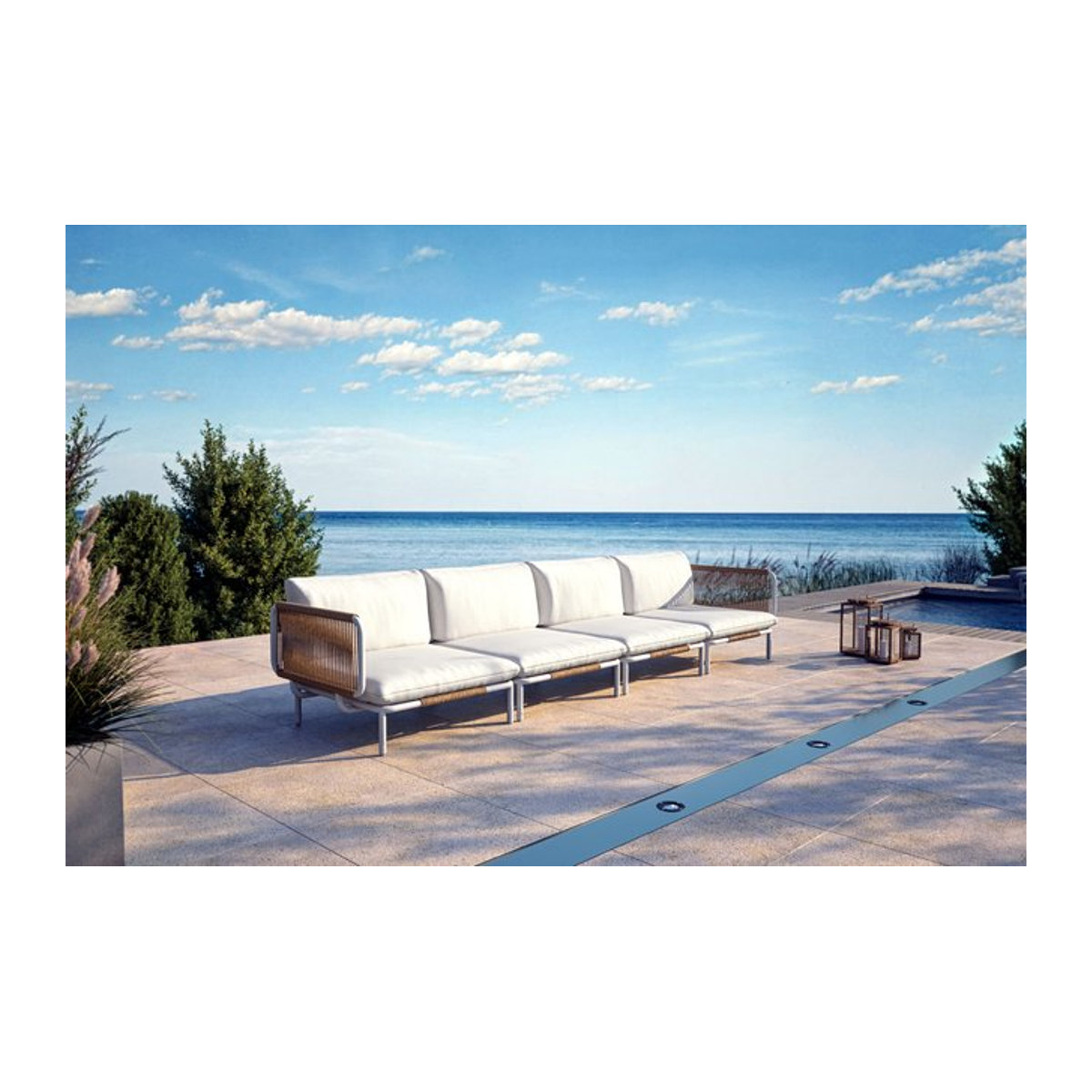 OUTFLEXX Visby Gartenlounge 4-teilig aus Aluminium und Stahl in Creme und Weiß mit Polstern und abnehmbaren Bezügen - Bild 1