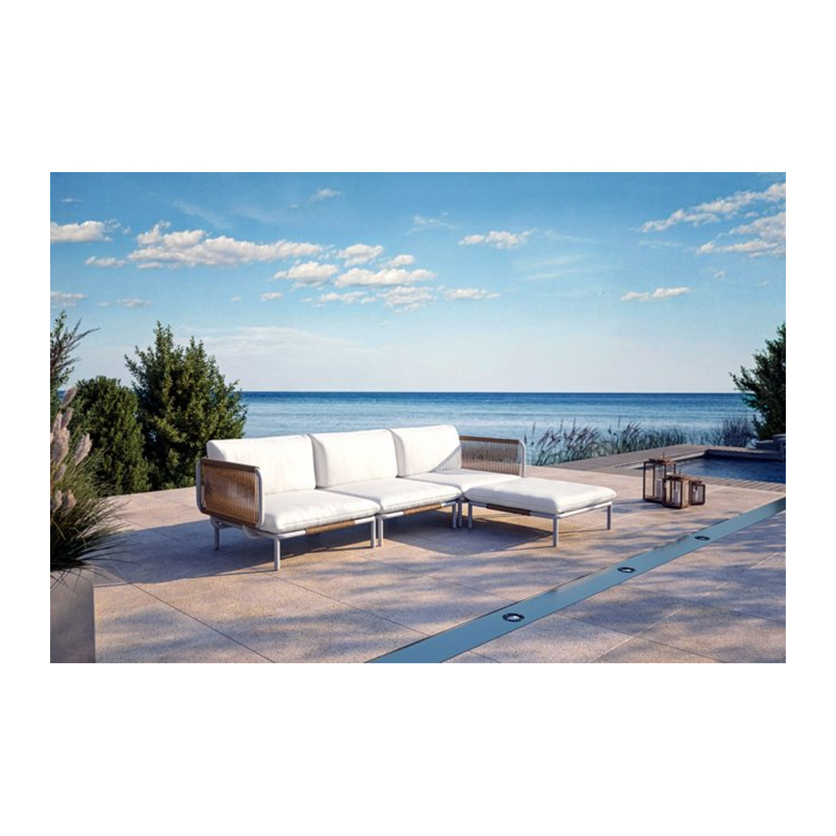 OUTFLEXX Visby Gartenlounge 4-teilig aus Aluminium und Stahl in Creme, Weiß und Beige mit Kissen und Ottomane - Bild 1