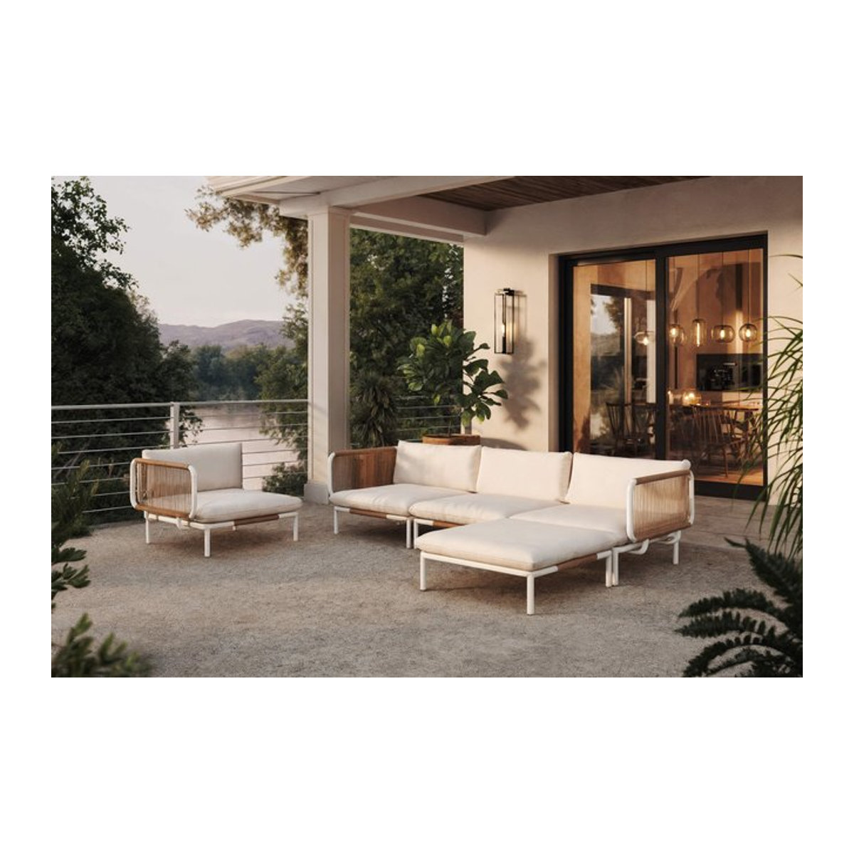 OUTFLEXX Visby Gartenlounge 5-teilig in Beige und Weiß mit Kissen und Ottomane aus Aluminium und Stahl - Bild 1