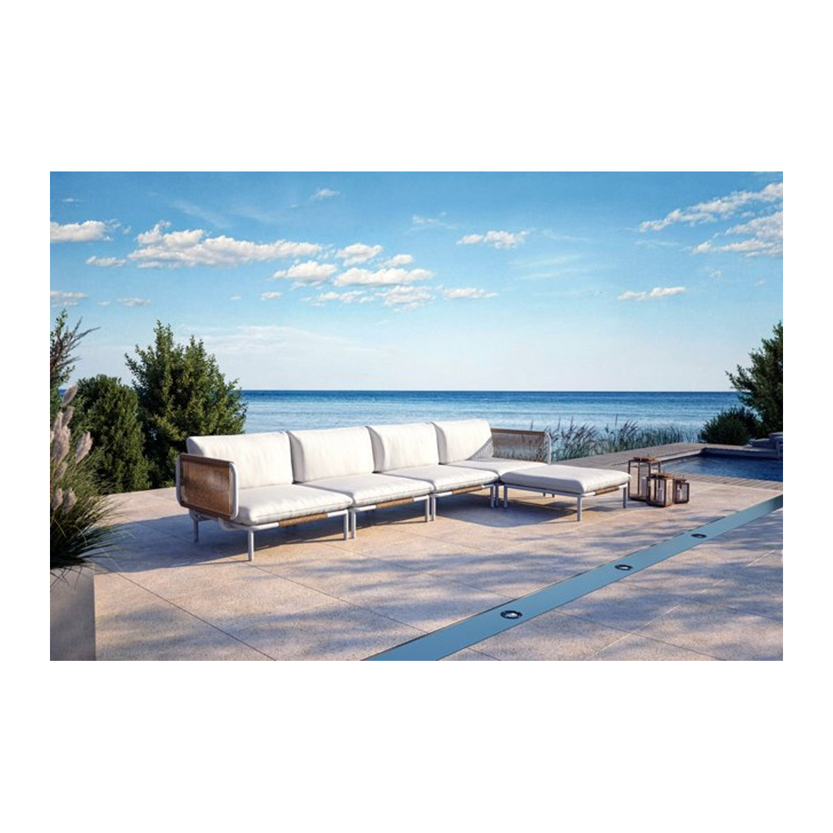 OUTFLEXX Visby Gartenlounge 5-teilig in Beige und Weiß mit Polstern und Ottomane aus Aluminium und Stahl - Bild 1