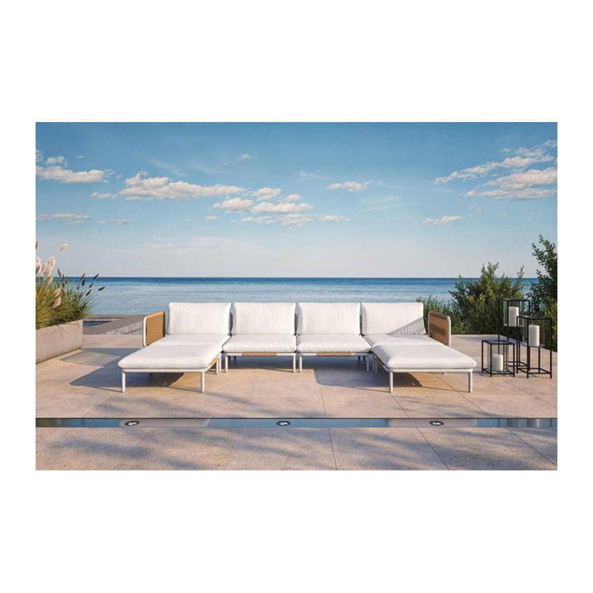 OUTFLEXX Visby Gartenlounge 6-teilig aus Aluminium und Stahl in Creme und Weiß mit Kissen - Bild 1