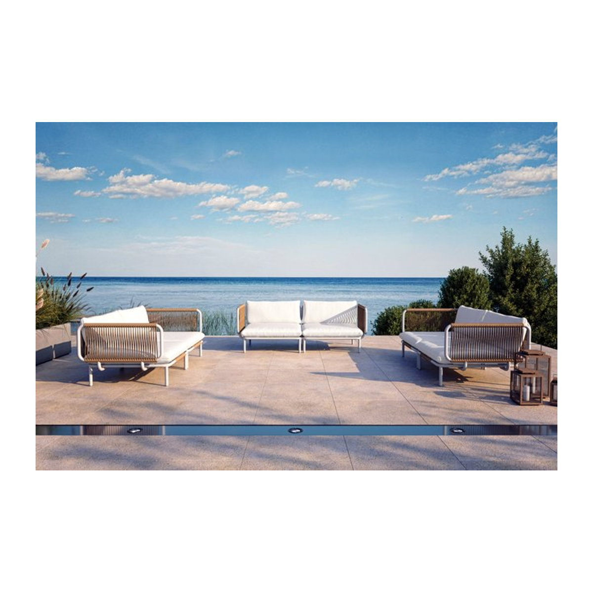 OUTFLEXX Visby Gartenlounge 6-teilig in Beige und Weiß aus Aluminium und Stahl mit Kissen im modernen Design - Bild 1