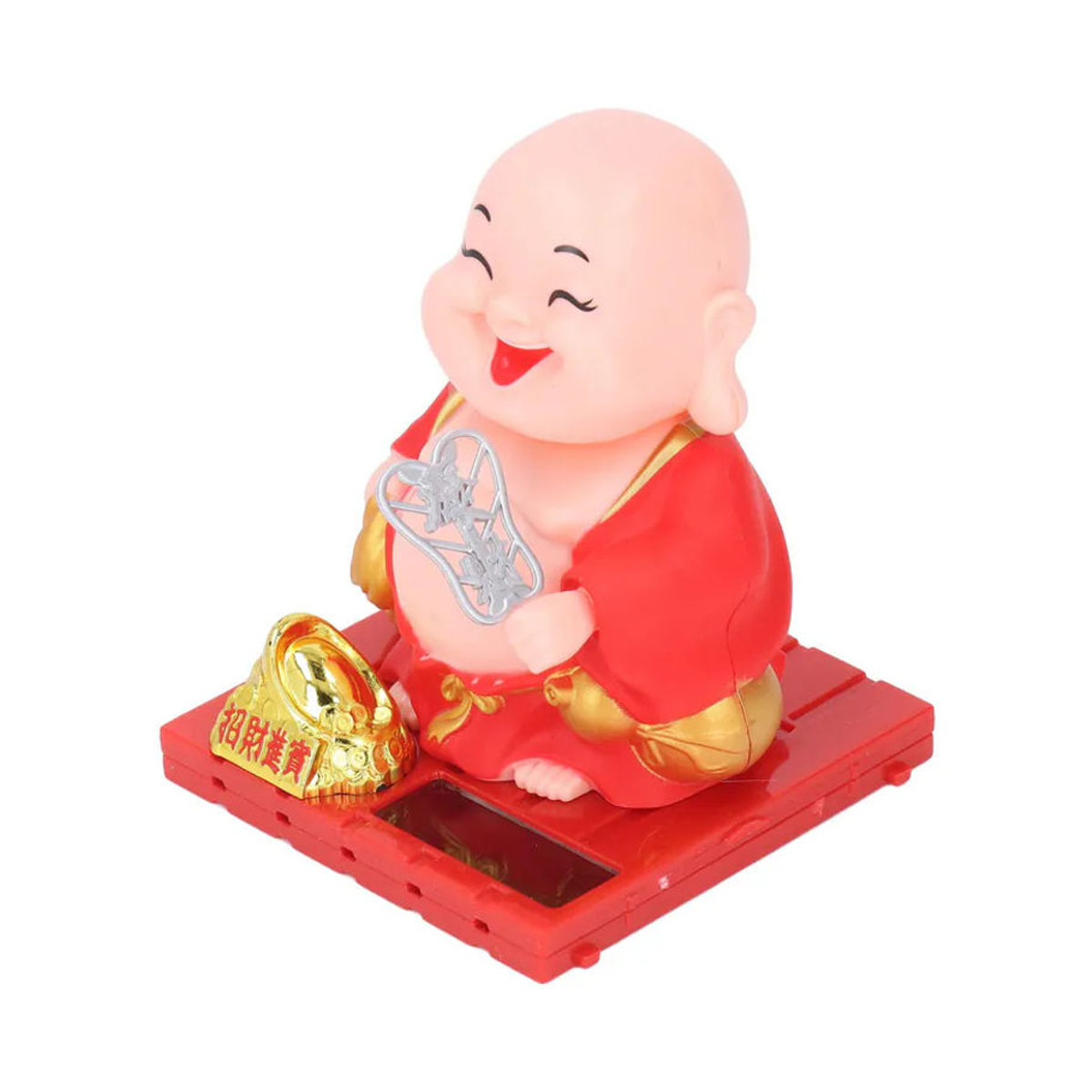 OutsideWorld Buddha Statue mit Solarenergie als orientalische Dekoration für Zuhause und Auto in Rot - Bild 2