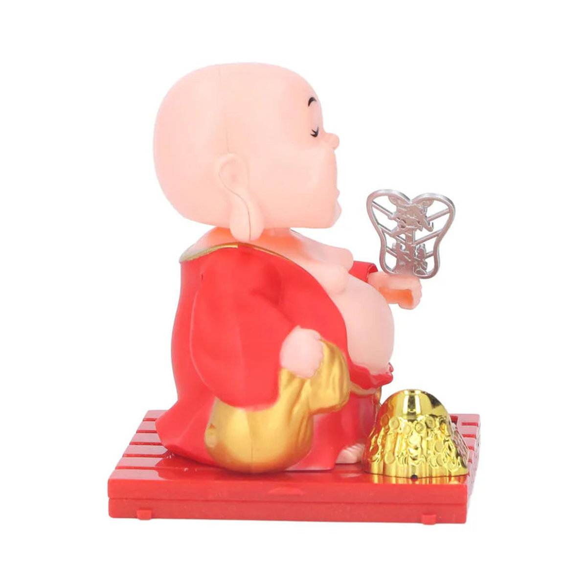 OutsideWorld Buddha Statue mit Solarenergie als orientalische Dekoration für Zuhause und Auto in Rot - Bild 3