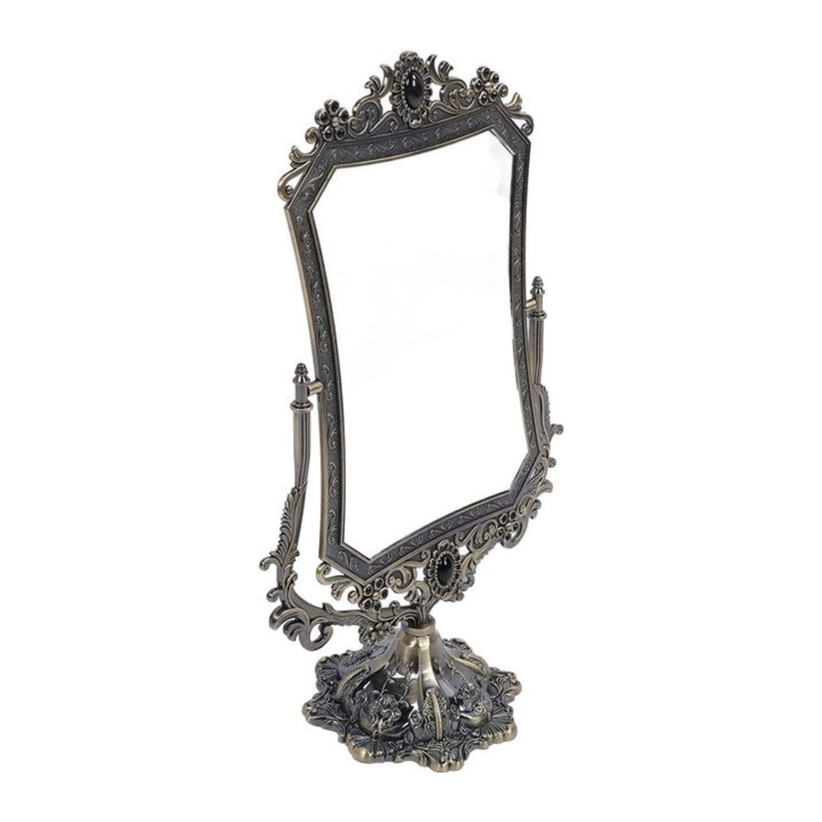 OutsideWorld Vintage Schminkspiegel Doppelseitig aus Metall in Gold mit floralem Design und 360 Grad Drehbarkeit - Bild 1