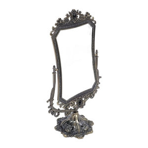 OutsideWorld Vintage Schminkspiegel Doppelseitig aus Metall in Gold mit floralem Design und 360 Grad Drehbarkeit