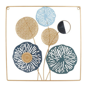 OutsideWorld Wandspiegel Modern Geometrisch und Blumen Design aus Metall und Glas, Rund, Mehrfarbig, Durchmesser: 45 cm