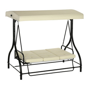 Outsunny 2 in 1 Hollywoodschaukel mit Liegefunktion und Sonnendach, 3-Sitzer Gartenschaukel in Beige, B/T/H: 195 x 117 x 175 cm