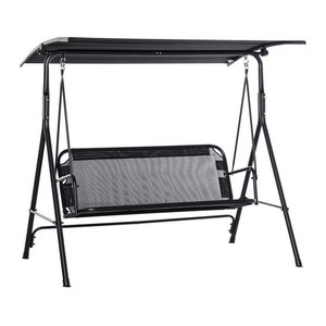 Outsunny 2-Sitzer Hollywoodschaukel aus Metall und Polyester in Schwarz, winkeleinstellbare Gartenliege für den Außenbereich