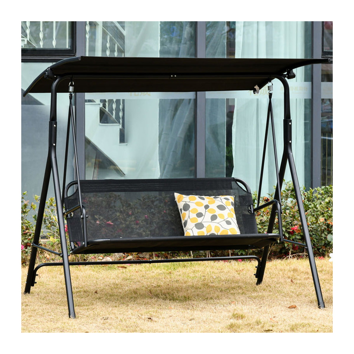 Outsunny 2-Sitzer Hollywoodschaukel aus Metall und Polyester in Schwarz, winkeleinstellbare Gartenliege für den Außenbereich - Bild 2