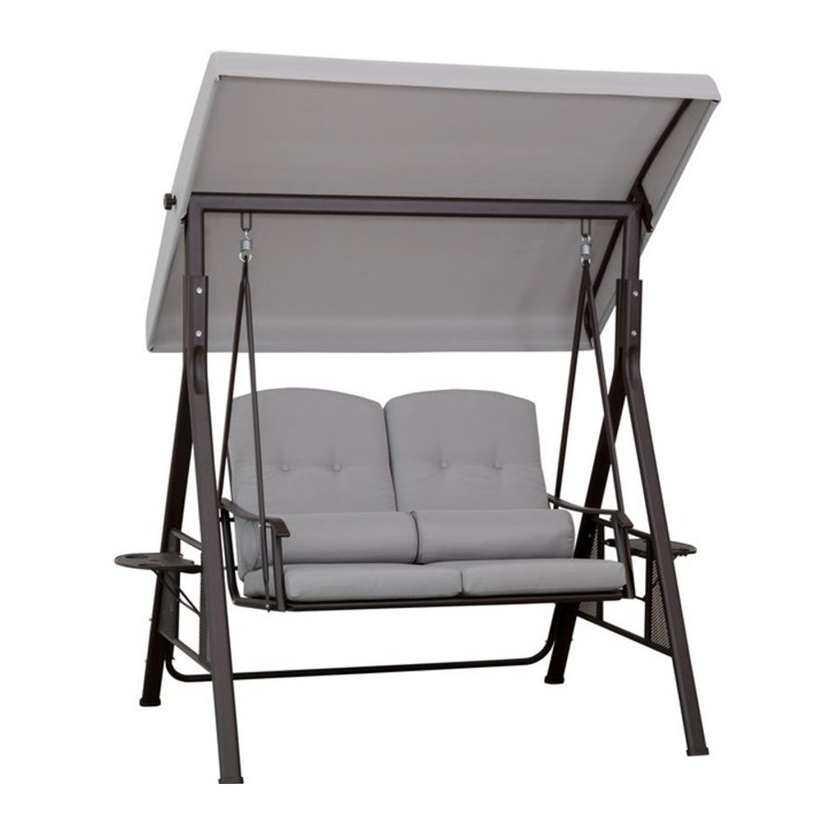 Outsunny 2-Sitzer Hollywoodschaukel mit Sonnendach, Kissen und Tablett, moderne Gartenschaukel aus Metall und Polyester, Grau, B/T/H: 162 x 118 x 173 cm - Bild 1