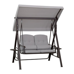 Outsunny 2-Sitzer Hollywoodschaukel mit Sonnendach, Kissen und Tablett, moderne Gartenschaukel aus Metall und Polyester, Grau, B/T/H: 162 x 118 x 173 cm