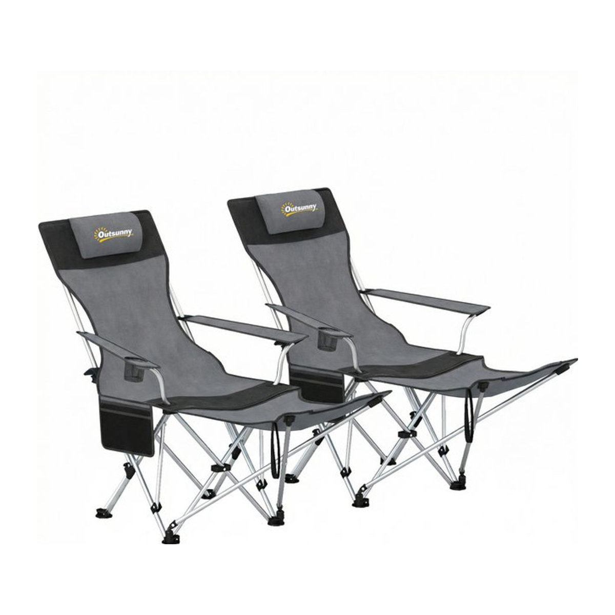 Outsunny 2er Set Campingstühle faltbar in Grau mit abnehmbarer Fußablage, Getränkehalter und Kopfstütze von Aosom - Bild 1