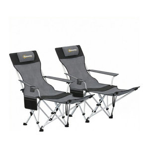 Outsunny 2er Set Campingstühle faltbar in Grau mit abnehmbarer Fußablage, Getränkehalter und Kopfstütze von Aosom