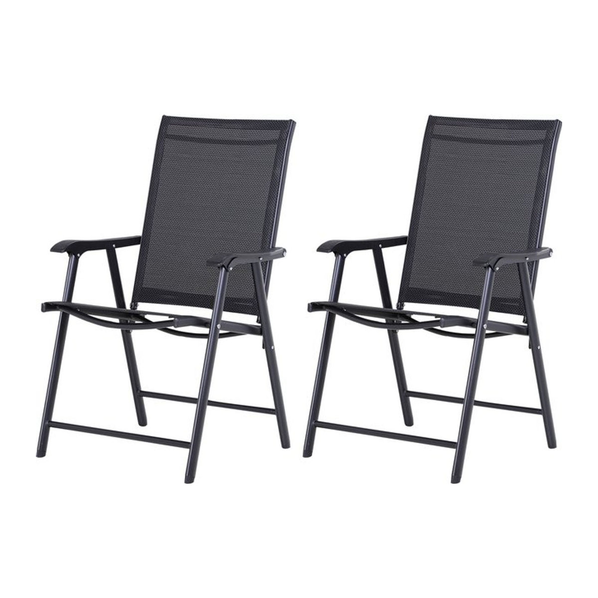 Outsunny 2er Set Campingstühle mit Armlehnen in Schwarz aus Metall und Mesh, B/T/H: 58 x 64 x 94 cm - Bild 1