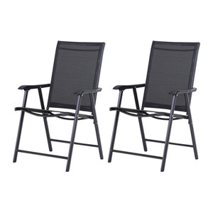Outsunny 2er Set Campingstühle mit Armlehnen in Schwarz aus Metall und Mesh, B/T/H: 58 x 64 x 94 cm