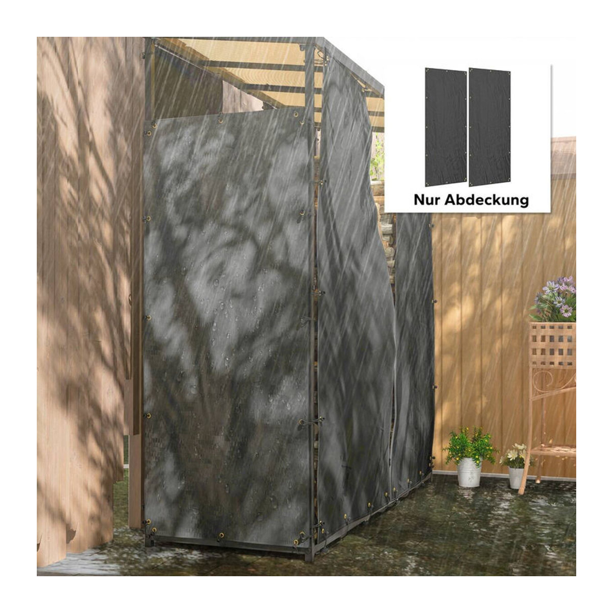 Outsunny 2er-Set Kaminholzregal Abdeckung aus wasserdichtem 600D Oxford mit UV-Schutz, Schwarz, B/T/H: 148 x 62 x 66 cm - Bild 5