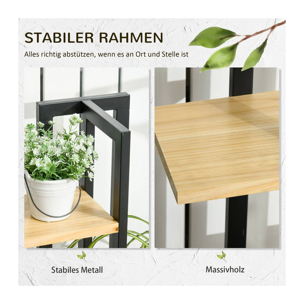 Outsunny 4-Etagen Pflanzenständer aus Holz und Metall in Schwarz/Natur, B/T/H: 25 x 45 x 110 cm - Bild 4