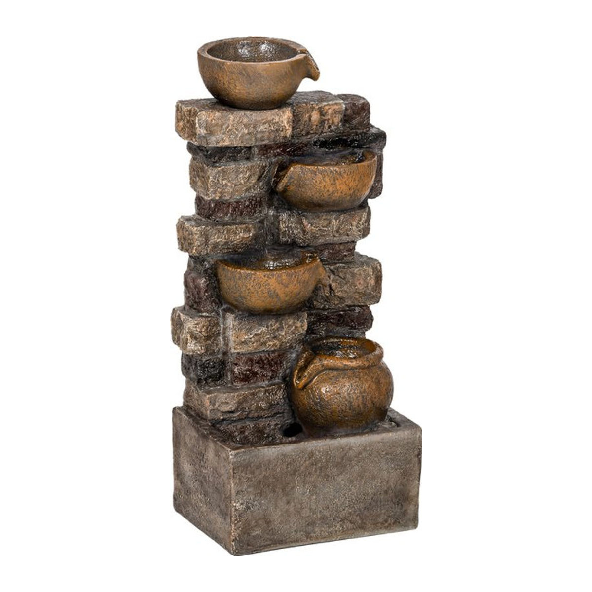 Outsunny 5-stufiger Gartenbrunnen in Steinoptik mit LED-Beleuchtung und Pumpe, braun, H x B x T: 72 x 31 x 25,5 cm - Bild 1
