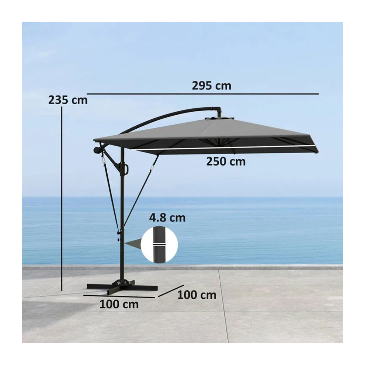 Outsunny Ampelschirm Grau mit Ständer und Abdeckung, Ø 260 cm, UV-Schutz 50+, wasserabweisend, B/H/L: 250 x 235 x 295 cm - Bild 2