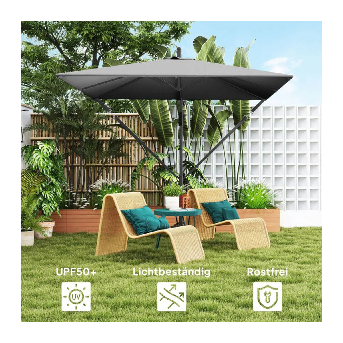 Outsunny Ampelschirm Grau mit Ständer und Abdeckung, Ø 260 cm, UV-Schutz 50+, wasserabweisend, B/H/L: 250 x 235 x 295 cm - Bild 3