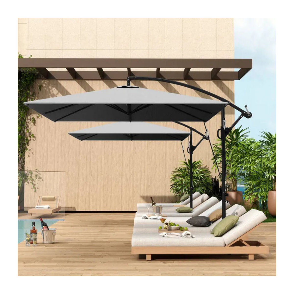 Outsunny Ampelschirm Grau mit Ständer und Abdeckung, Ø 260 cm, UV-Schutz 50+, wasserabweisend, B/H/L: 250 x 235 x 295 cm - Bild 4