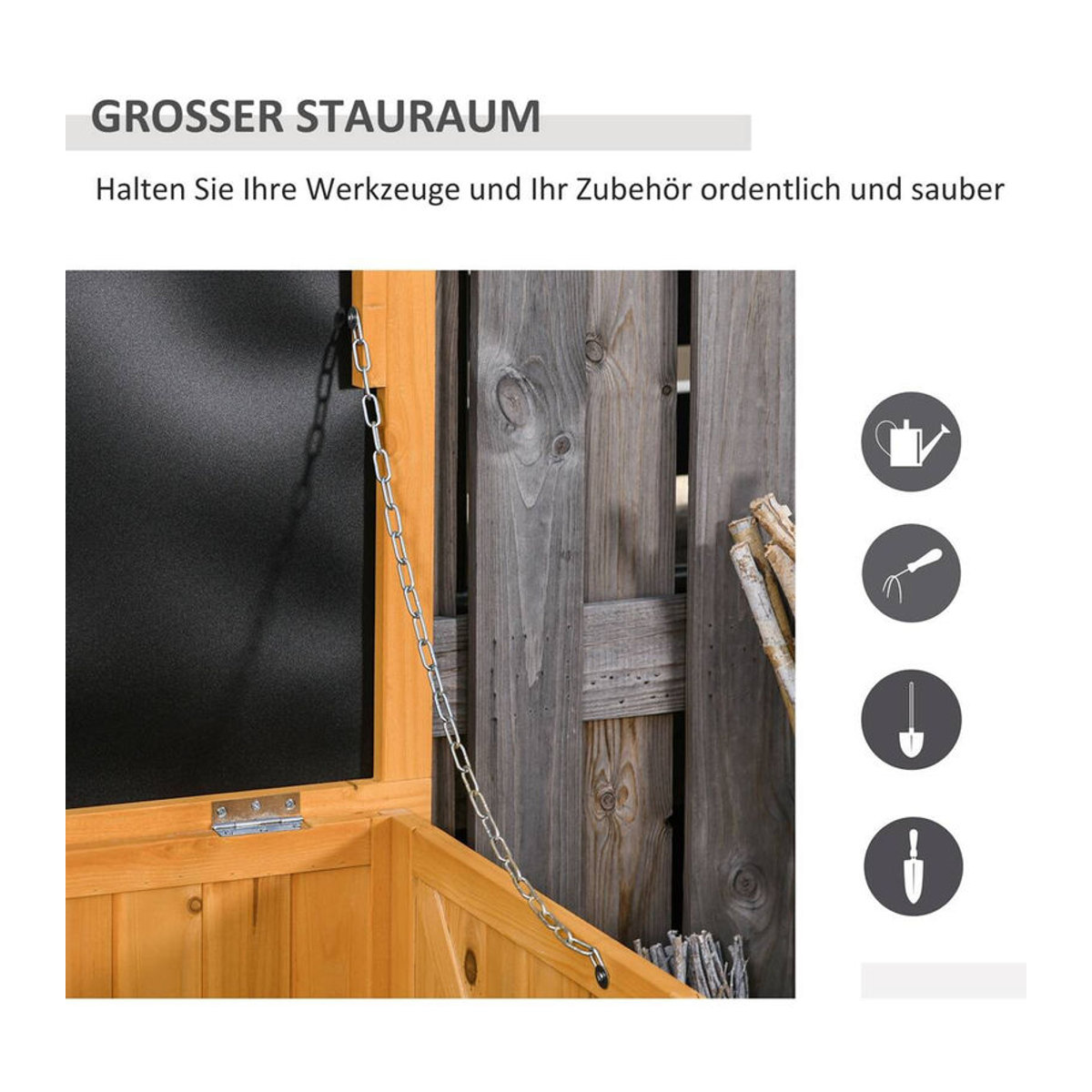Outsunny Auflagenbox aus Tannenholz in Gelb, Volumen: 427 l, B/H/T: 127 x 60 x 56 cm - Bild 4