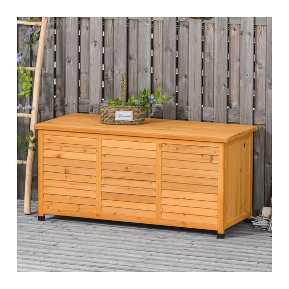 Outsunny Auflagenbox aus Tannenholz in Gelb, Volumen: 427 l, B/H/T: 127 x 60 x 56 cm - Bild 5