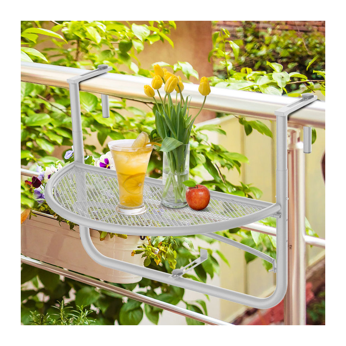 Outsunny Balkonhängetisch höhenverstellbar halbrund aus Metall in Weiß B: 45 cm, T: 60 cm, H: 50 cm - Bild 2