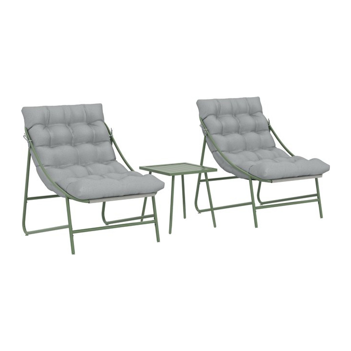 Outsunny Balkonmöbel Set 3-teilig mit Tisch und Kissen aus Stahl in Hellgrau und Grün von Aosom - Bild 1