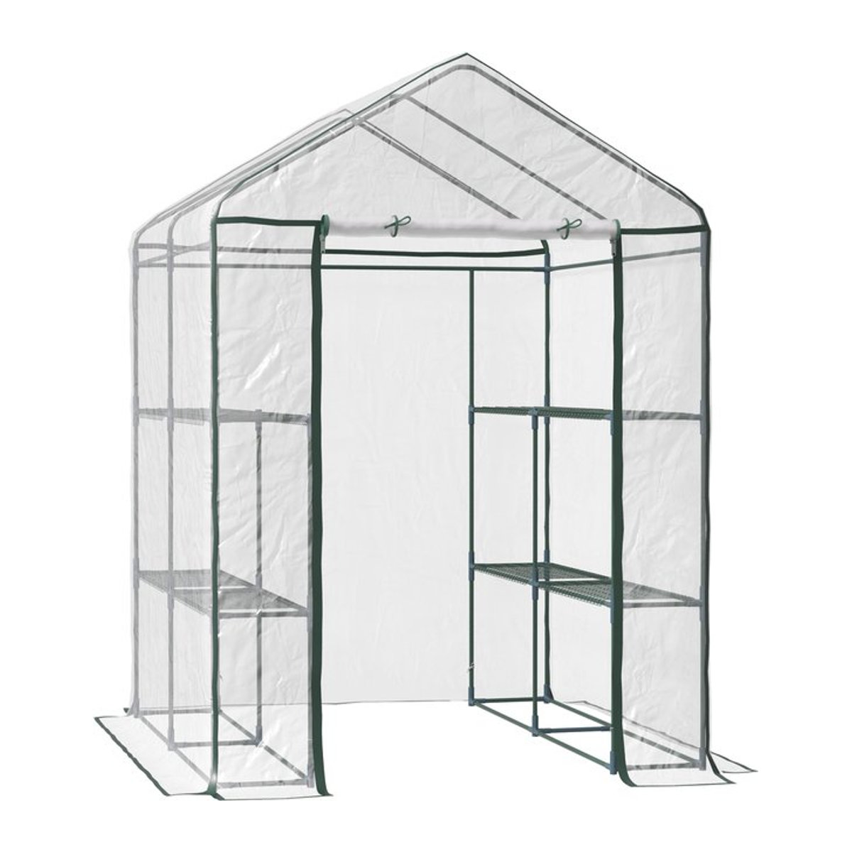 Outsunny Begehbares Foliengewächshaus aus Stahl und Kunststoff mit 6 Regalen, Transparent/Grün, B/H/L: 143 x 195 x 143 cm - Bild 1