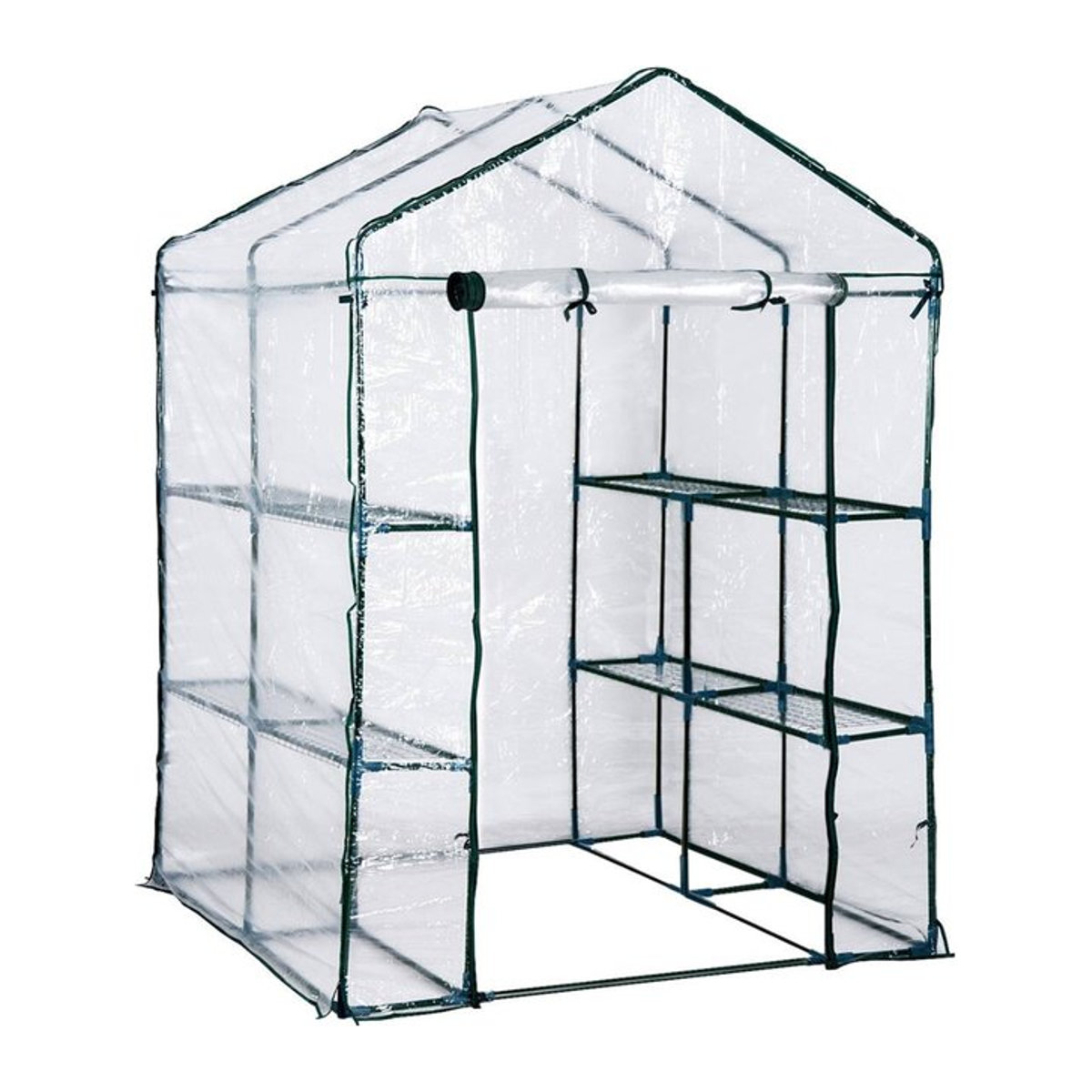 Outsunny Begehbares Foliengewächshaus aus Stahl und Kunststoff mit 6 Regalen, Transparent/Grün, B/H/L: 143 x 195 x 143 cm - Bild 3