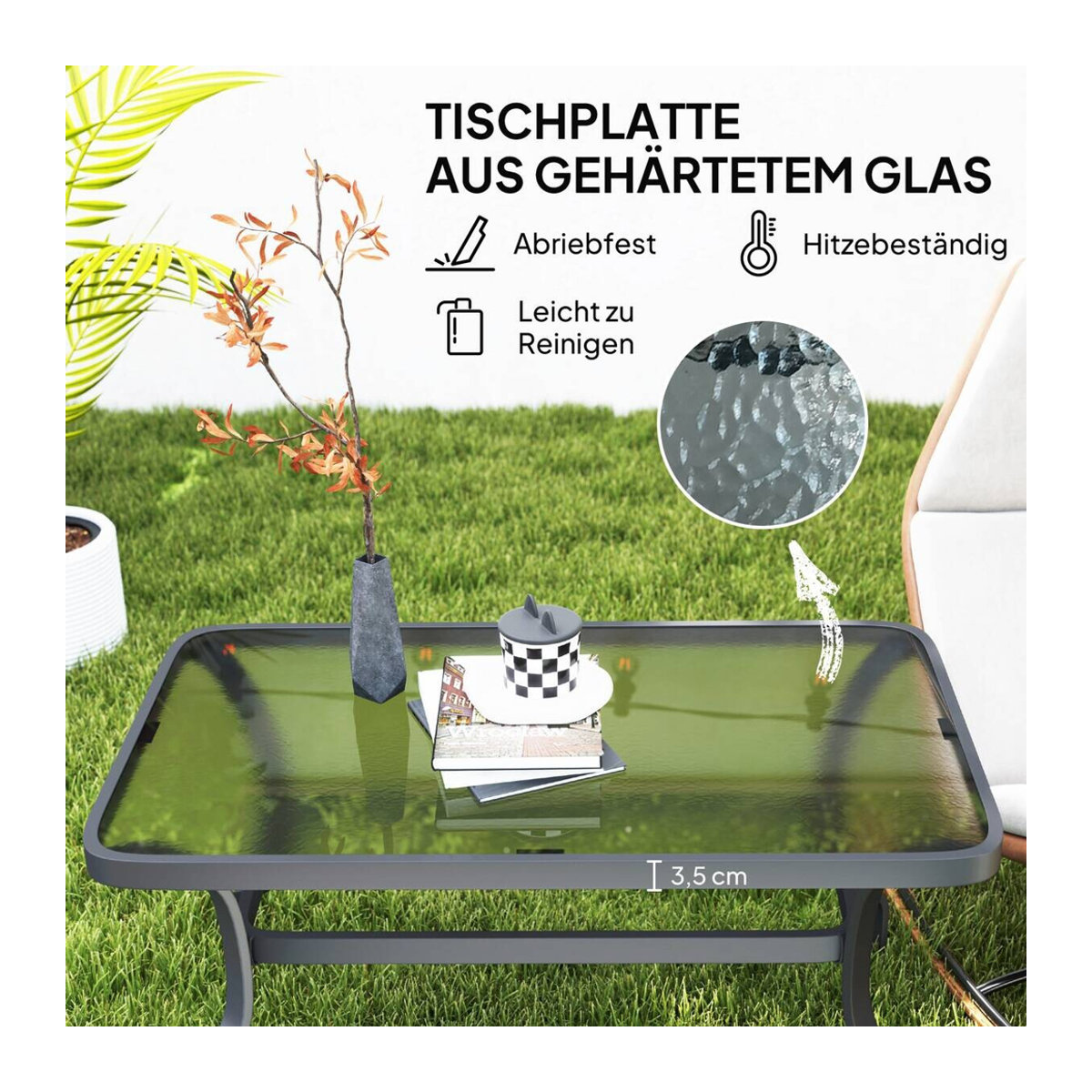 Outsunny Beistelltisch mit Wellendesign aus Glas und Metall in Schwarz, B/T/H: 55 x 55 x 46 cm - Bild 5