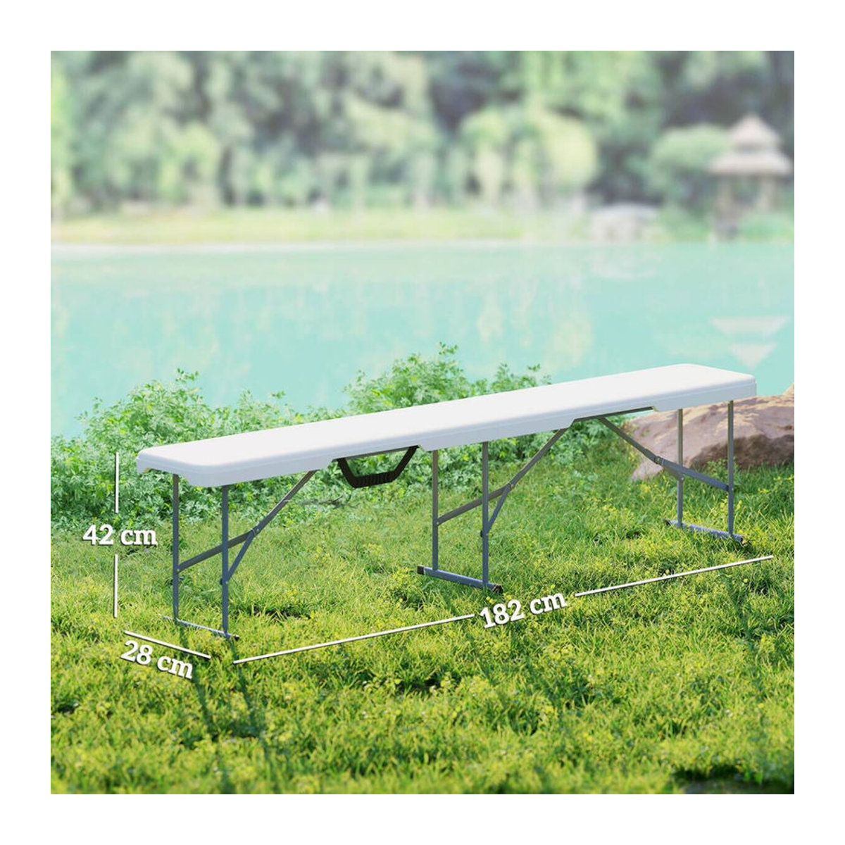 Outsunny Bierbank klappbar weiß aus Metall und Kunststoff, B/H/L: 182 x 28 x 42 cm - Bild 4