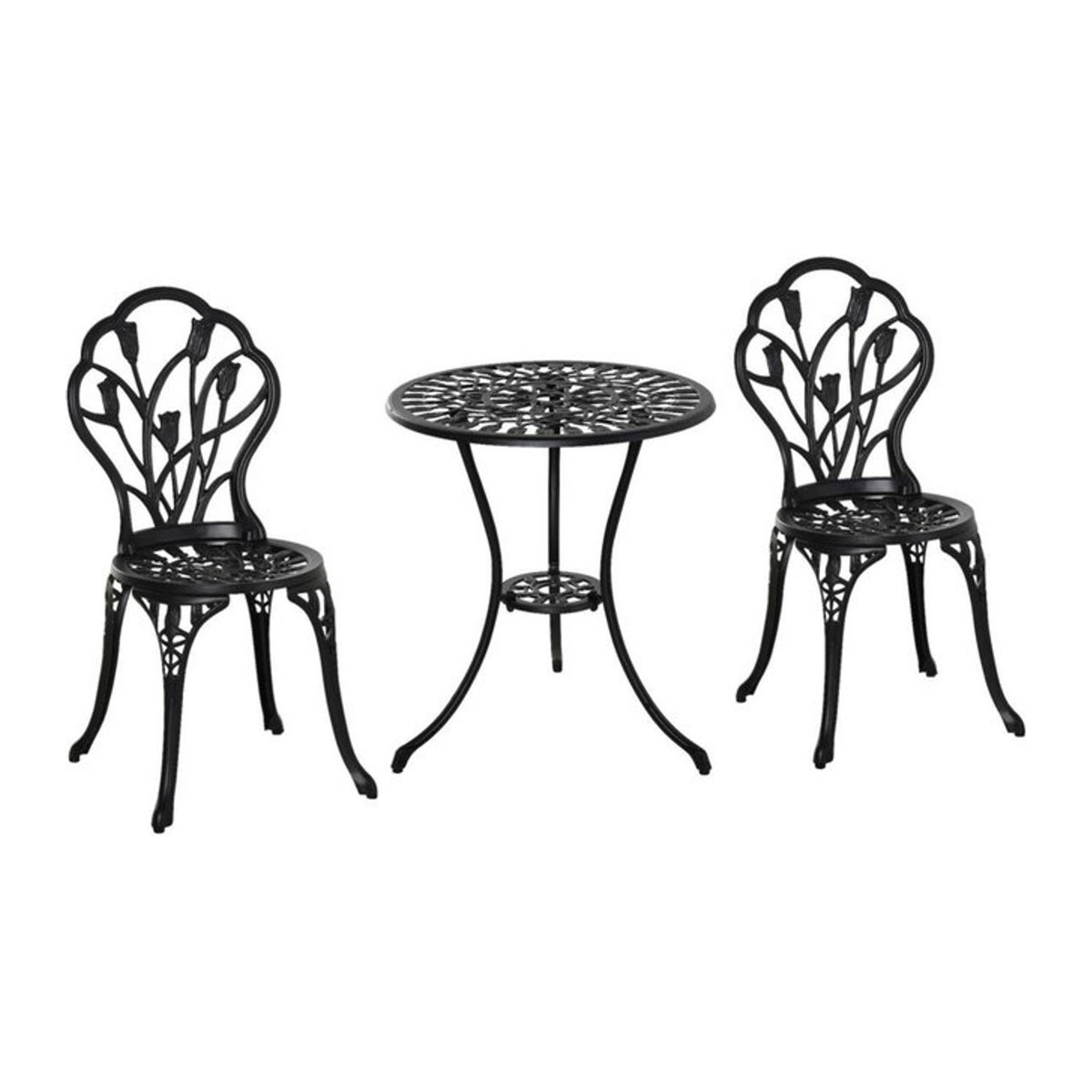 Outsunny Bistro-Set aus Metall und Aluminium in Schwarz, 3-teiliges klassisches Gartenmöbel-Set, B/T/H: 60 x 60 x 67 cm - Bild 1