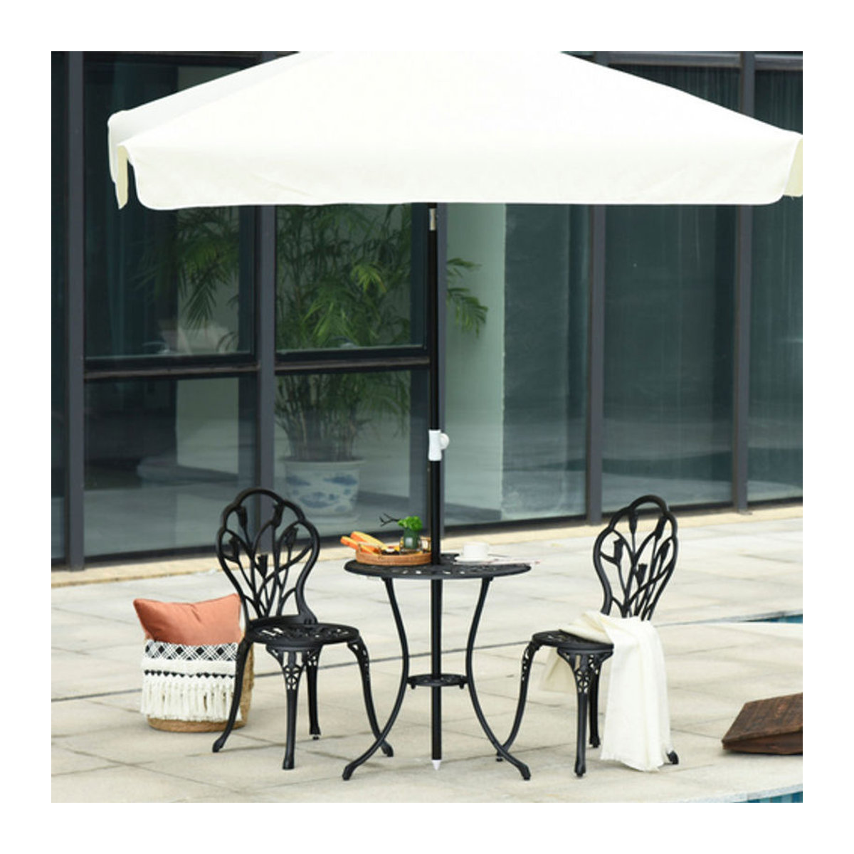 Outsunny Bistro-Set aus Metall und Aluminium in Schwarz, 3-teiliges klassisches Gartenmöbel-Set, B/T/H: 60 x 60 x 67 cm - Bild 4