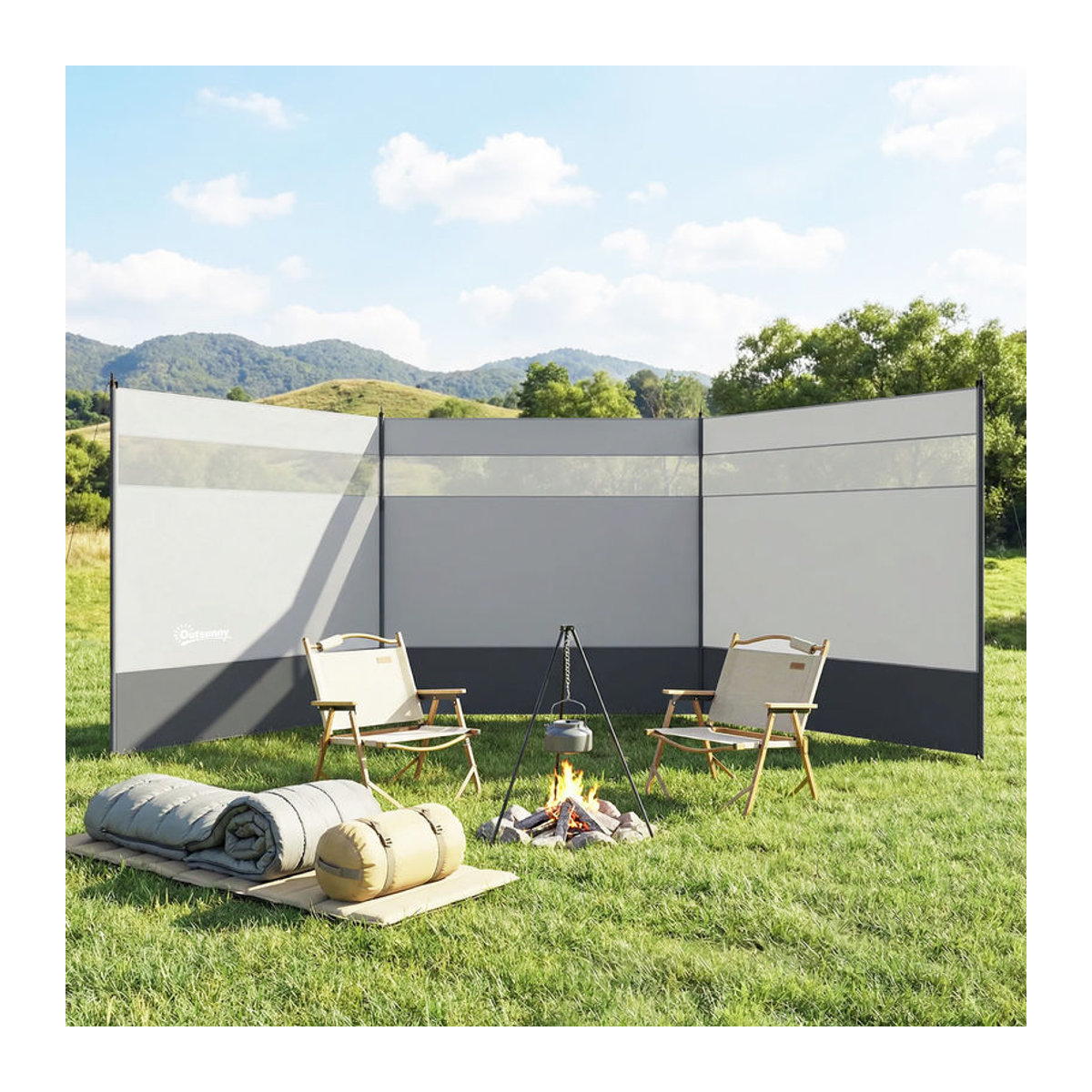 Outsunny Camping Windschutz faltbar mit Lichtquellenfenster, Grau, B: 440 cm, H: 140 cm - Bild 2