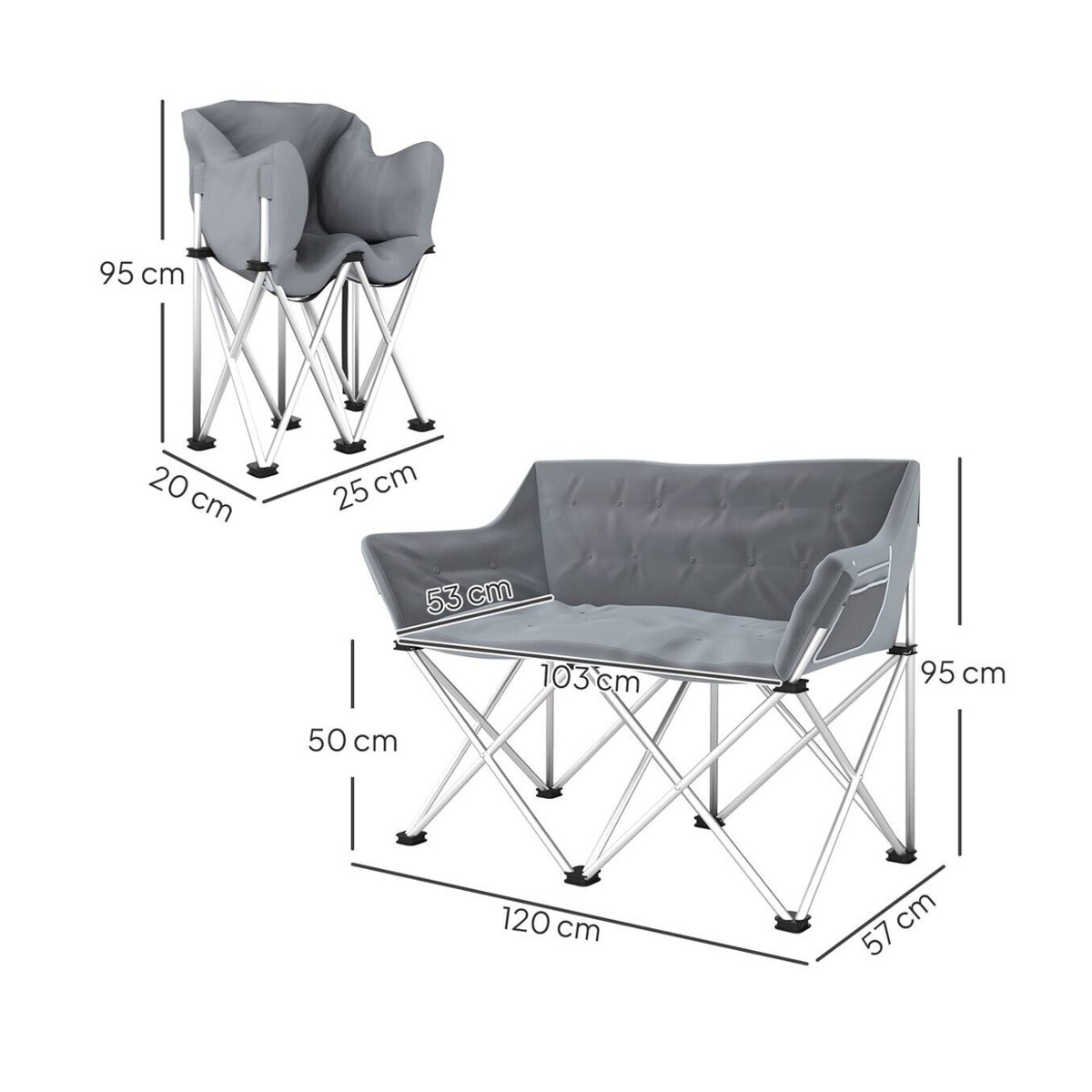 Outsunny Campingstuhl 2 Sitzer grau mit Metallgestell B/H/T: 57 x 95 x 120 cm - Bild 3