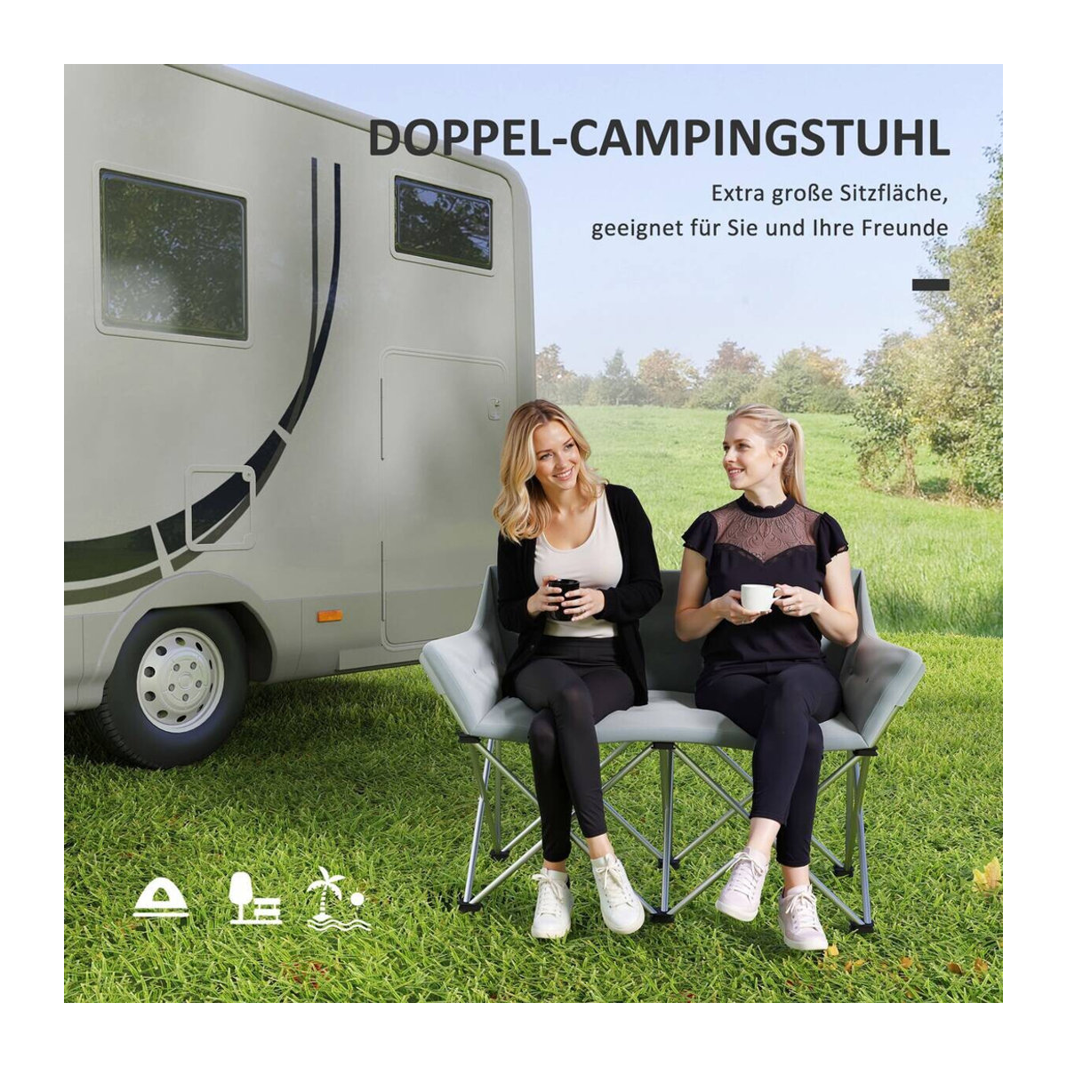 Outsunny Campingstuhl 2 Sitzer grau mit Metallgestell B/H/T: 57 x 95 x 120 cm - Bild 5