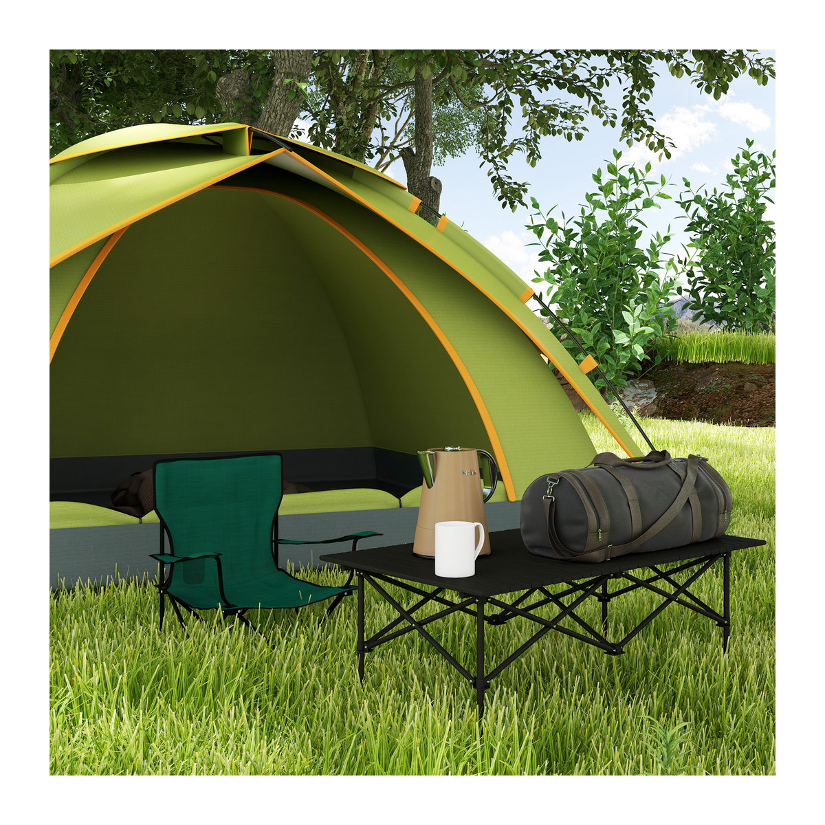 Outsunny Campingtisch aus Aluminium mit Aufrollbarer Tischplatte und X-Rahmen, Schwarz, B: 55 cm, T: 55 cm, H: 95 cm - Bild 2