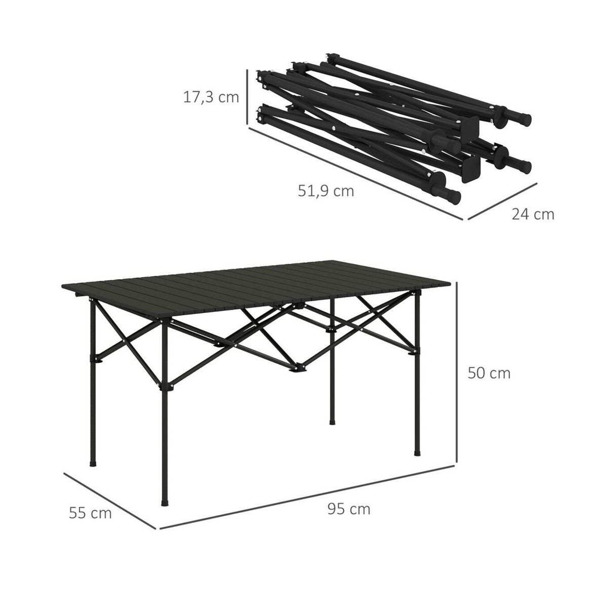 Outsunny Campingtisch aus Aluminium mit Aufrollbarer Tischplatte und X-Rahmen, Schwarz, B: 55 cm, T: 55 cm, H: 95 cm - Bild 4
